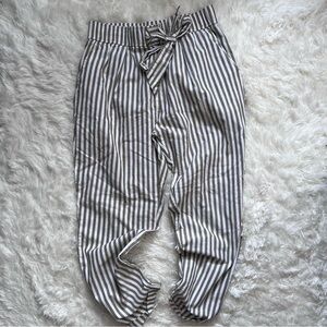 Zara White and Khaki Striped Cotton Trousers